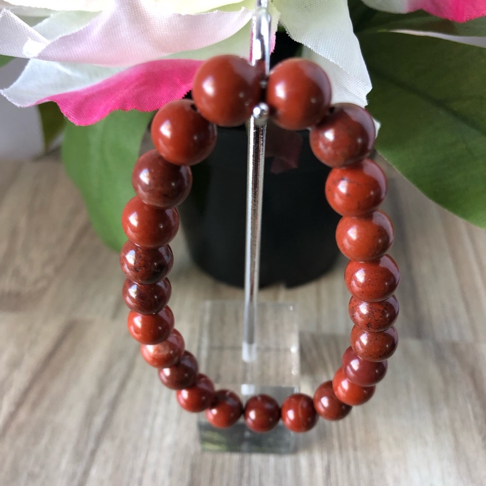 Red Jasper Natural Stone Beads Stretchable Bracelet 7" - 8mm Beads Bracelet